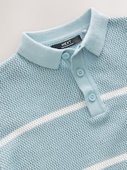 Blue 100% Cotton Short Sleeve Stripe Knitted Polo Shirt (3-16yrs) - Image 3 of 4