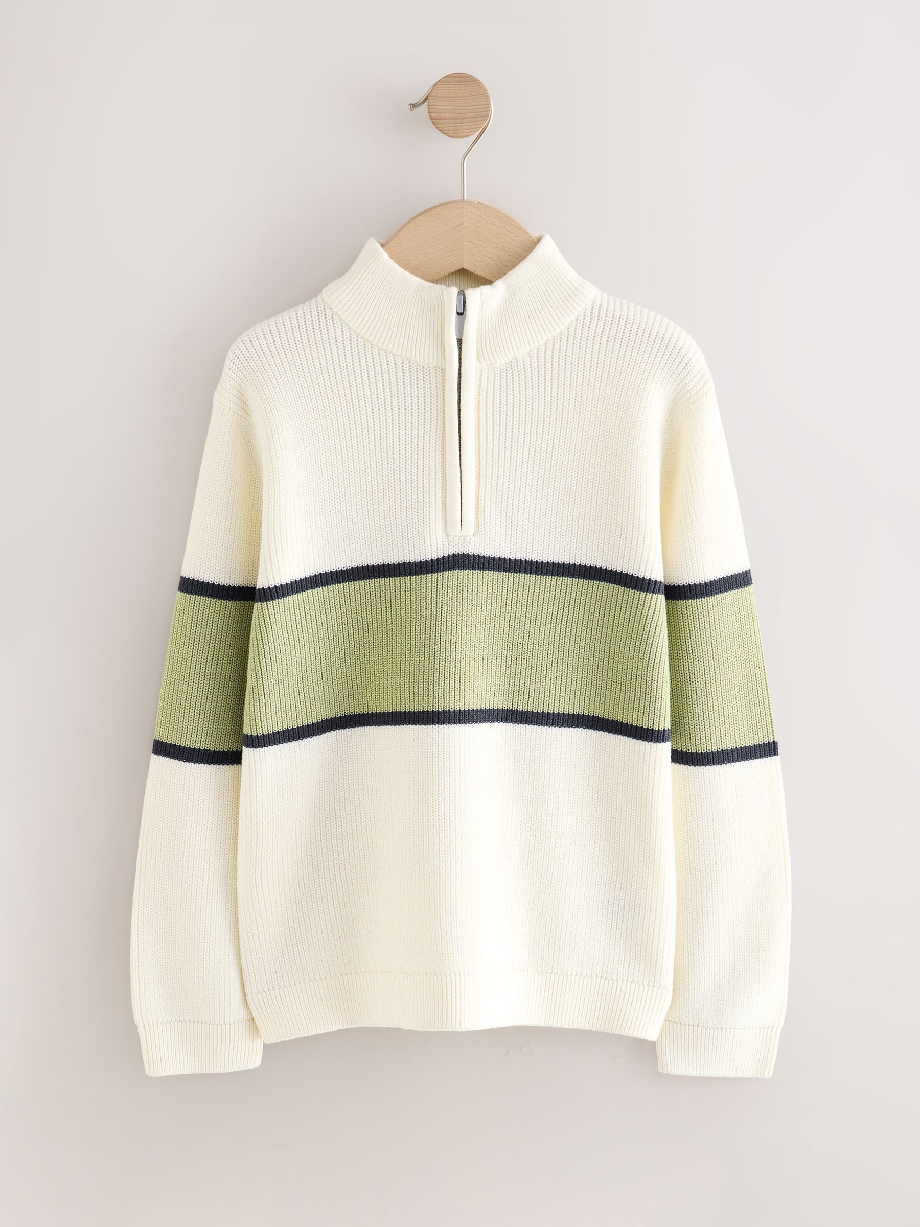 Ecru/Green Colourblock Zip Neck Knitted Jumper (3-16yrs)