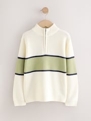 Ecru/Green Colourblock Zip Neck Knitted Jumper (3-16yrs) - Image 1 of 4