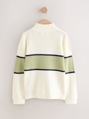 Ecru/Green Colourblock Zip Neck Knitted Jumper (3-16yrs) - Image 2 of 4