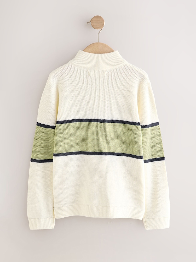 Ecru/Green Colourblock Zip Neck Knitted Jumper (3-16yrs) - Image 2 of 4