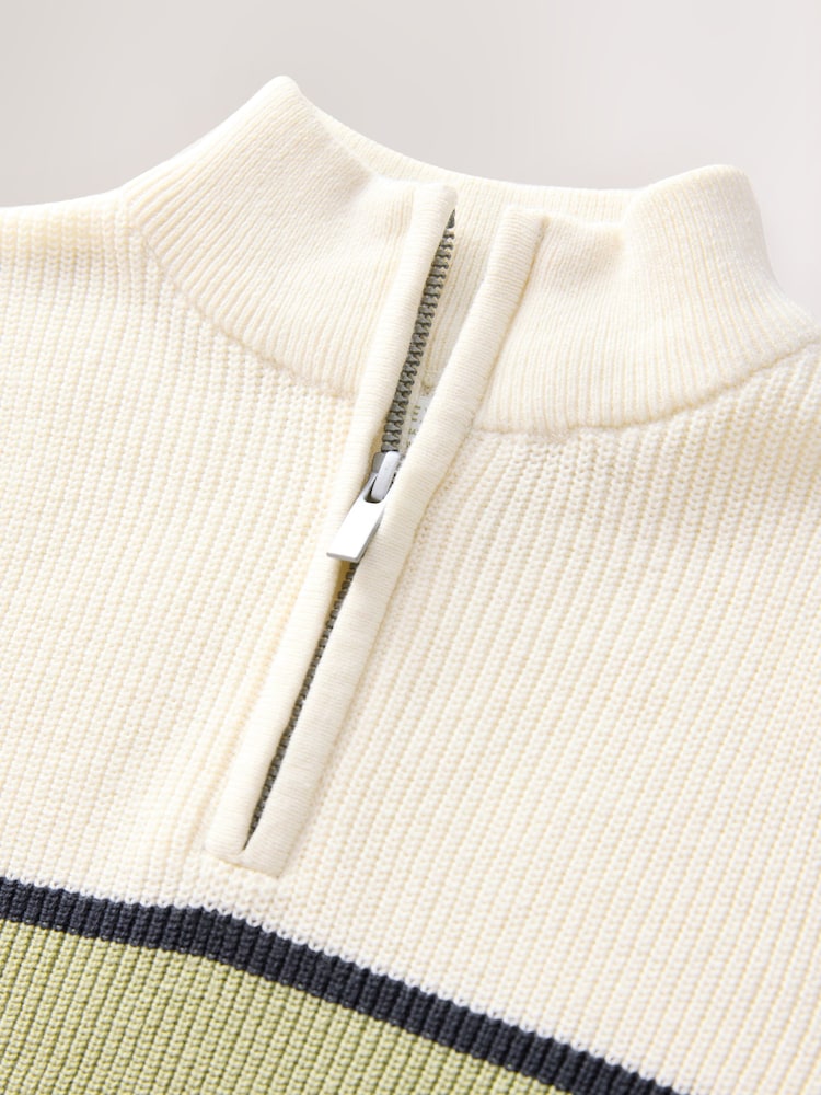 Ecru/Green Colourblock Zip Neck Knitted Jumper (3-16yrs) - Image 4 of 4