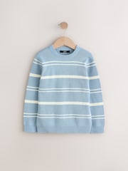 Blue Knitted Stripe Crew Neck 100% Cotton Jumper (3-16yrs) - Image 1 of 4