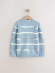 Blue Knitted Stripe Crew Neck 100% Cotton Jumper (3-16yrs) - Image 2 of 4