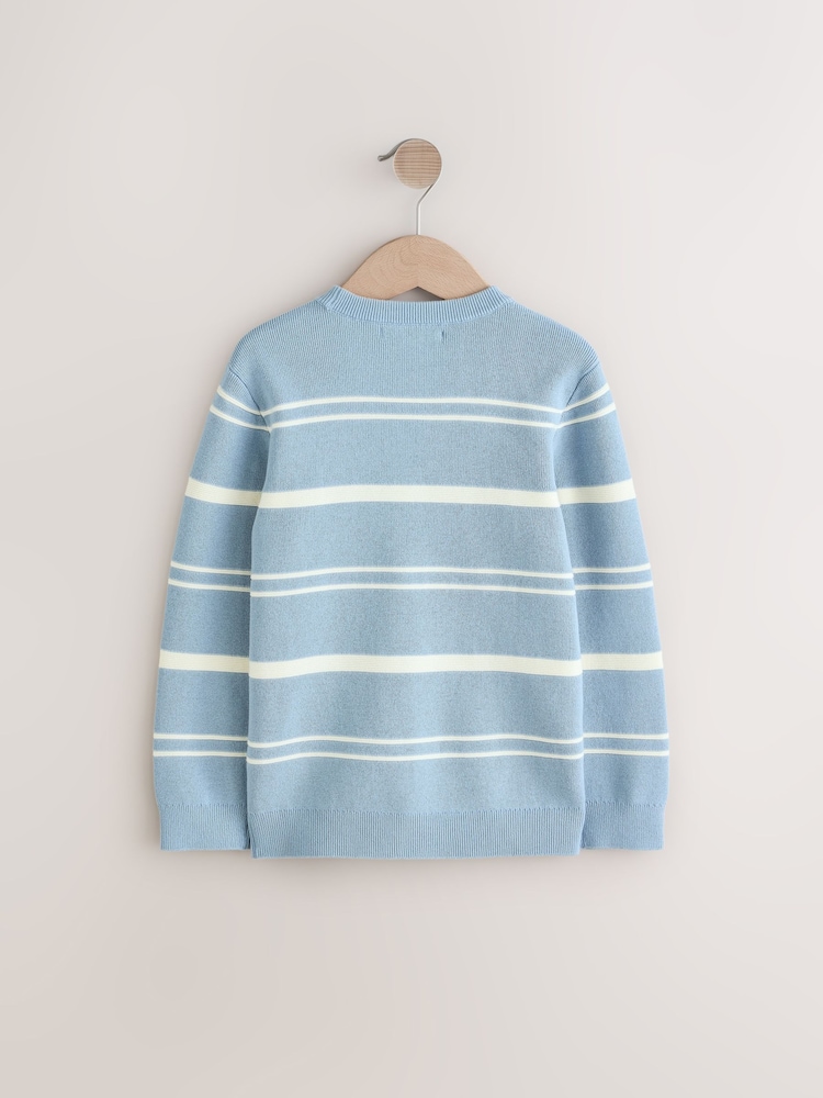 Blue Knitted Stripe Crew Neck 100% Cotton Jumper (3-16yrs) - Image 2 of 4