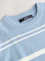 Blue Knitted Stripe Crew Neck 100% Cotton Jumper (3-16yrs) - Image 3 of 4