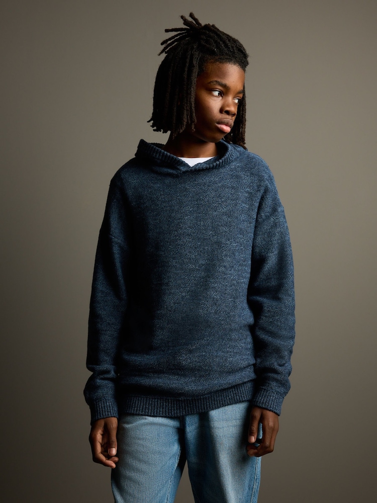 Dark Blue Knitted Hoodie (3-16yrs) - Image 1 of 7