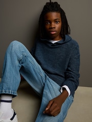 Dark Blue Knitted Hoodie (3-16yrs) - Image 2 of 7