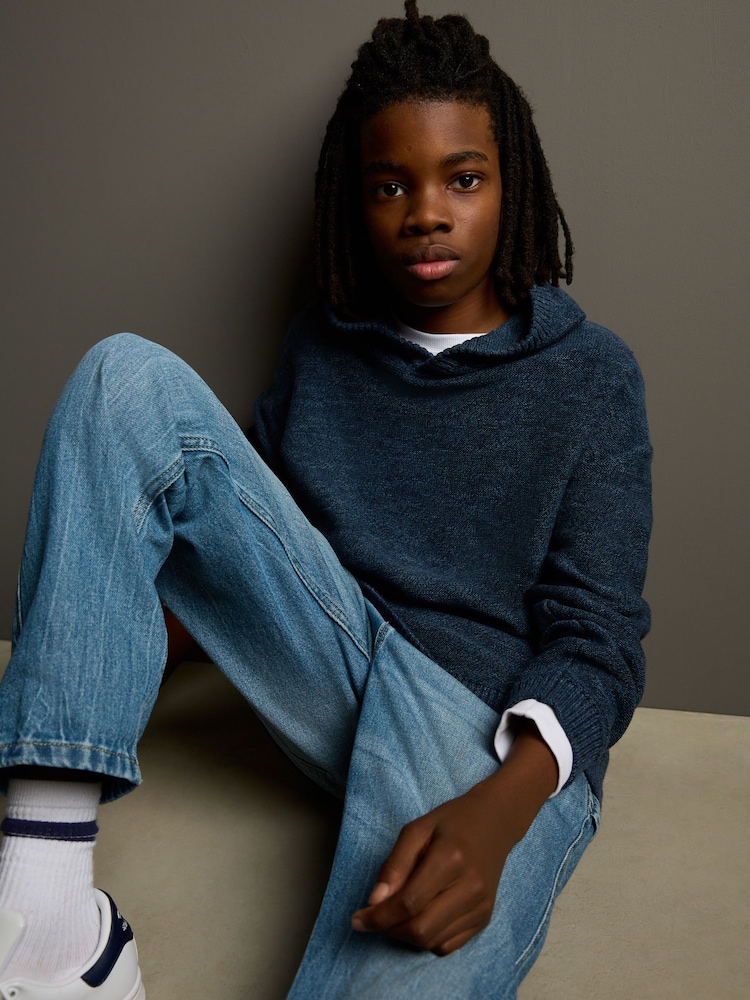 Dark Blue Knitted Hoodie (3-16yrs) - Image 2 of 7