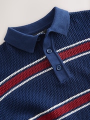 Navy Blue 100% Cotton Short Sleeve Stripe Knitted Polo Shirt (3-16yrs) - Image 3 of 4