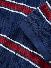 Navy Blue 100% Cotton Short Sleeve Stripe Knitted Polo Shirt (3-16yrs) - Image 4 of 4