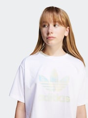 adidas originals White/Blue Trefoil Crop 100% Cotton T-Shirt - Image 4 of 6