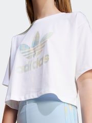 adidas originals White/Blue Trefoil Crop 100% Cotton T-Shirt - Image 5 of 6