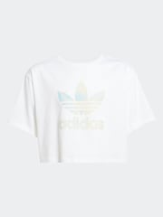 adidas originals White/Blue Trefoil Crop 100% Cotton T-Shirt - Image 6 of 6