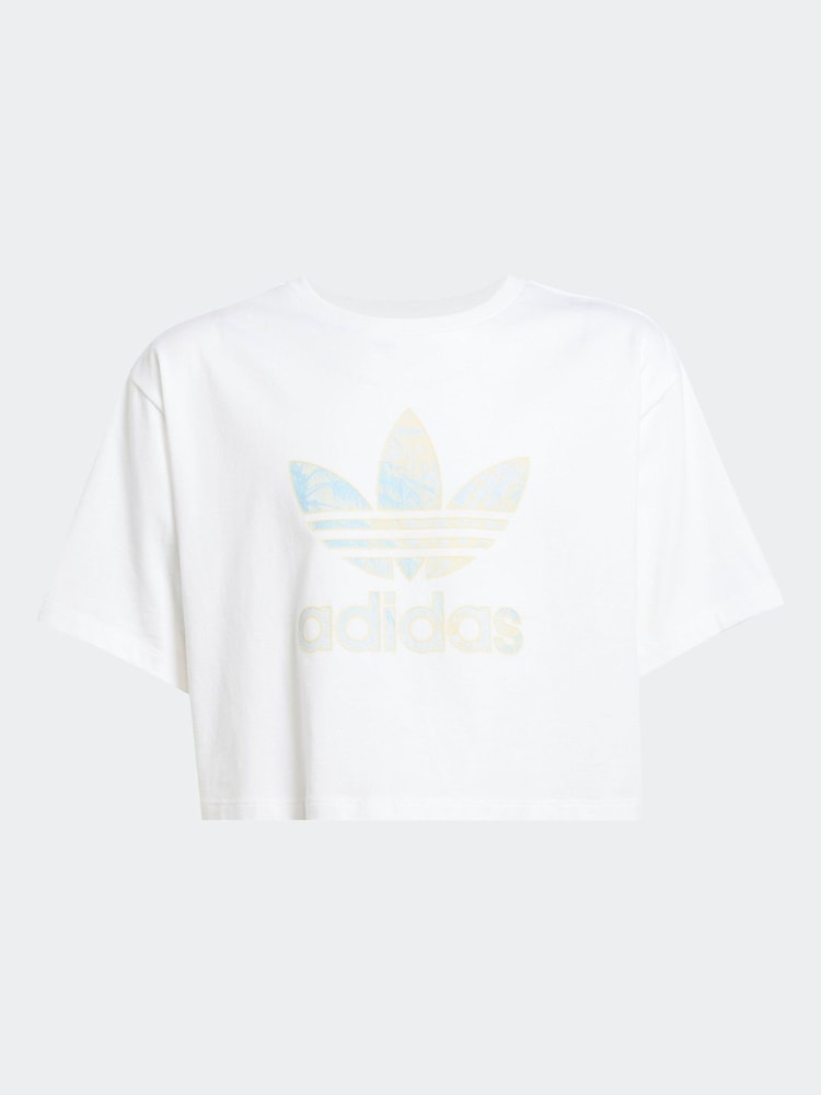 adidas originals White/Blue Trefoil Crop 100% Cotton T-Shirt - Image 6 of 6