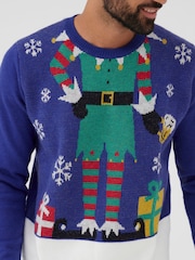 Society 8 Blue Mens Elfster Christmas Jumper - Image 2 of 4