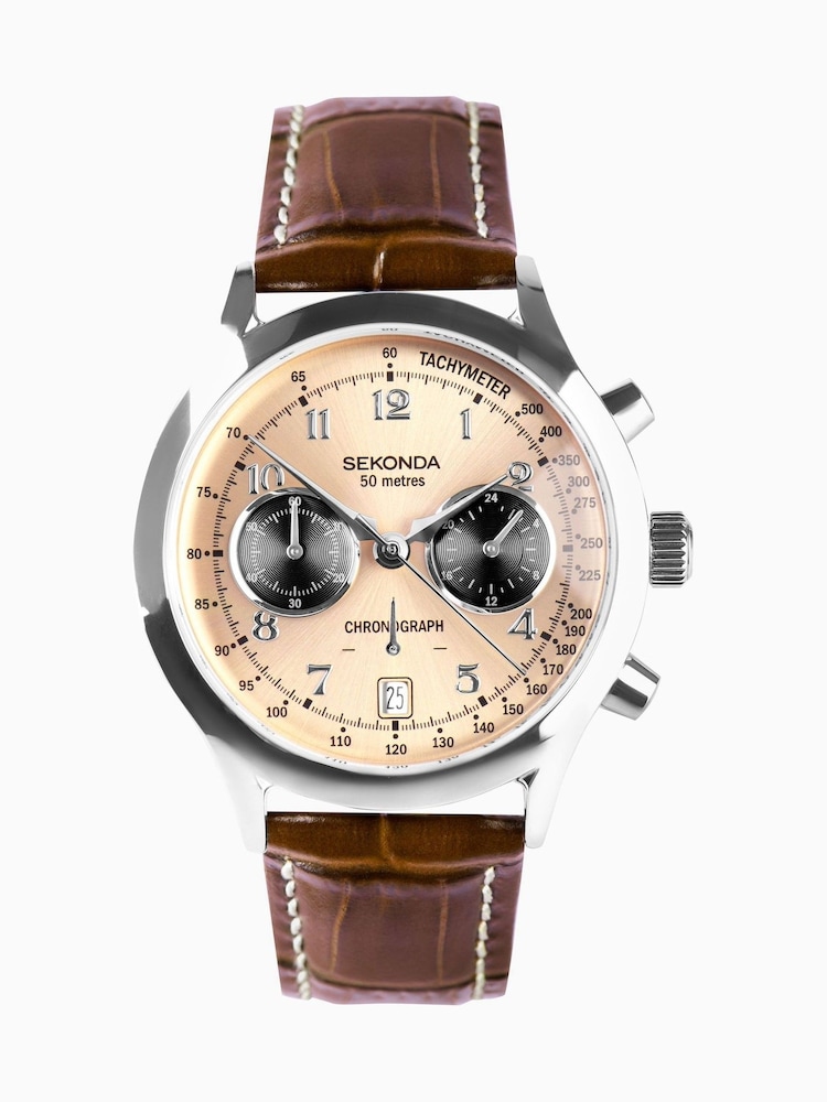 Sekonda Mens Archer 40mm Analogue Watch With Silver Case And Leather Strap With Dial - Image 2 of 6