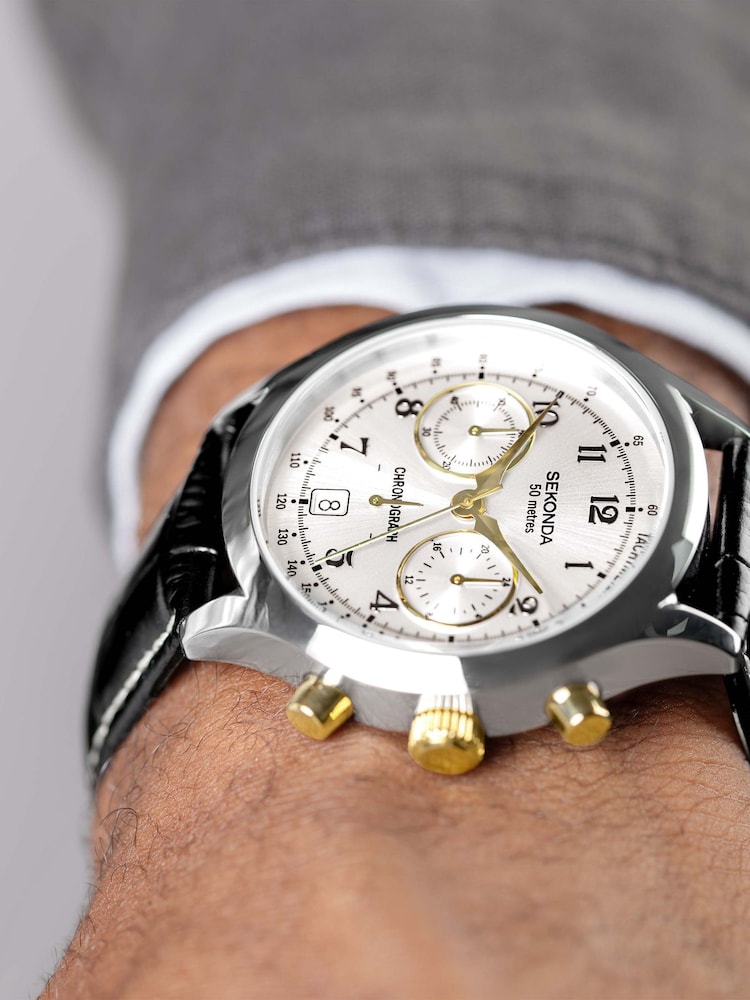 Sekonda Mens Archer 40mm Analogue Watch With Silver Case And Leather Strap With Dial - Image 1 of 6