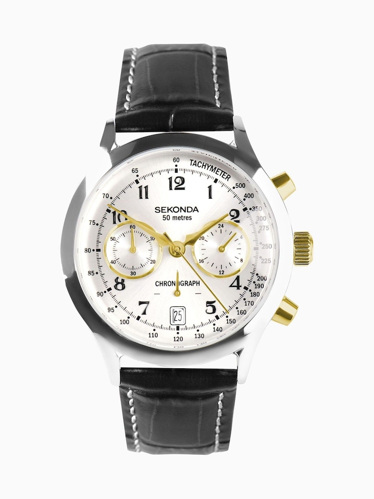 Sekonda Mens Archer 40mm Analogue Watch With Silver Case And Leather Strap With Dial - Image 2 of 6
