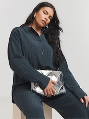 Simply Be Blue Oversized Crinkle Satin Shirt - Image 1 of 4