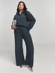 Simply Be Blue Oversized Crinkle Satin Shirt - Image 3 of 4