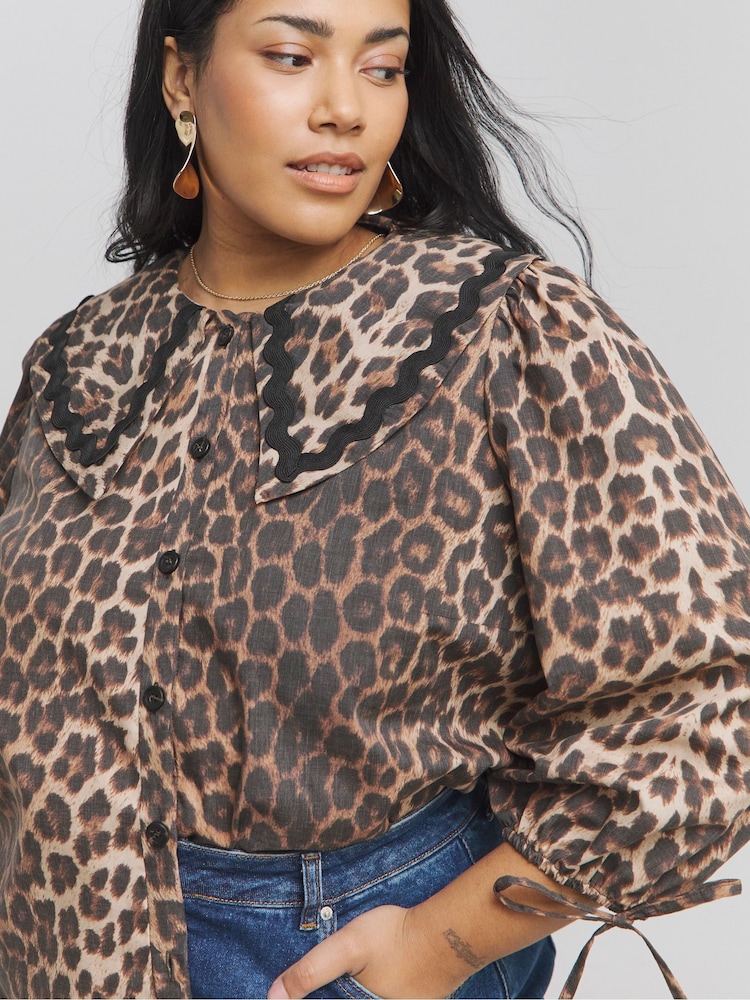 Simply Be Brown Collared Blouse - Image 1 of 4