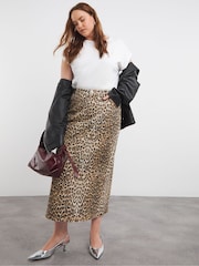 Simply Be Black Leopard Print Denim 100% Cotton Maxi Skirt - Image 1 of 4