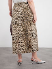 Simply Be Black Leopard Print Denim 100% Cotton Maxi Skirt - Image 2 of 4