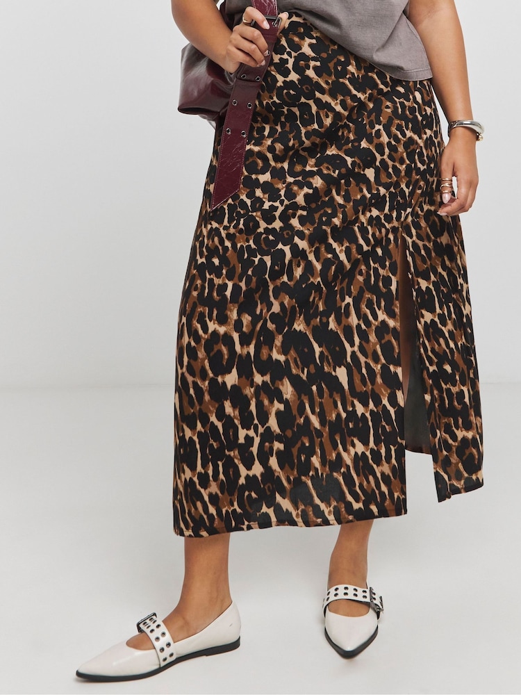 Simply Be Animal Side Split Midi Skirt - Image 4 of 4