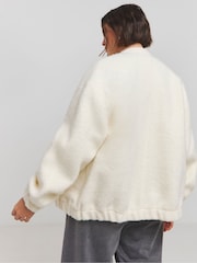 Simply Be Cream Brushed Wool Bomber Jacket - Image 2 of 4