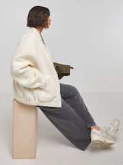Simply Be Cream Brushed Wool Bomber Jacket - Image 3 of 4