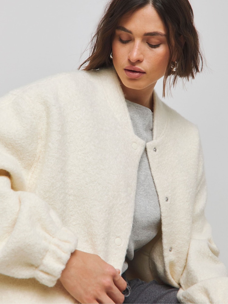 Simply Be Cream Brushed Wool Bomber Jacket - Image 4 of 4