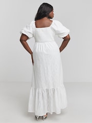 Simply Be White Square Neck Broderie Maxi 100% Cotton Dress - Image 2 of 4