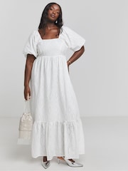 Simply Be White Square Neck Broderie Maxi 100% Cotton Dress - Image 3 of 4