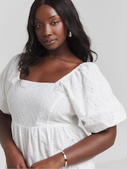 Simply Be White Square Neck Broderie Maxi 100% Cotton Dress - Image 4 of 4