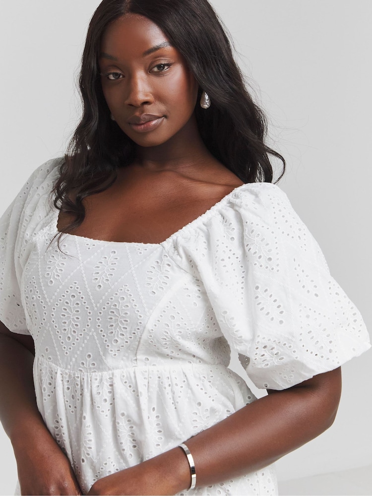 Simply Be White Square Neck Broderie Maxi 100% Cotton Dress - Image 4 of 4