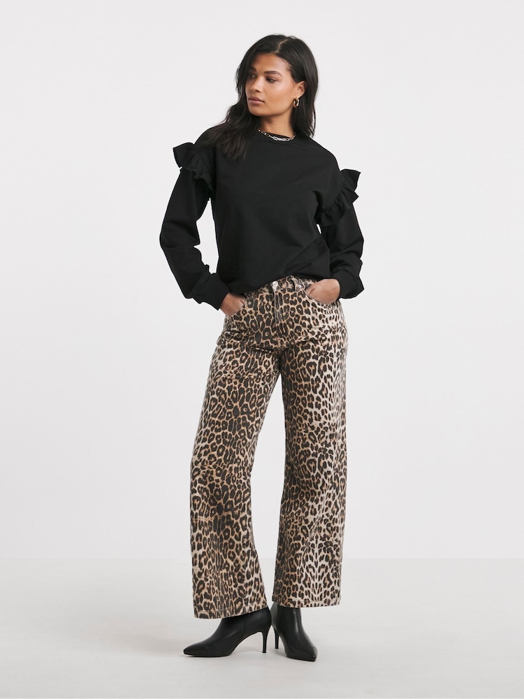 Simply Be Jeans mit Leoparden-Denim-Print, weitem Bein und 100% Baumwolle - Bild 1 von 8 Simply Be Jeans mit Leoparden-Denim-Print, weitem Bein und 100% Baumwolle - Bild 1 von 8