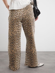 Simply Be Black Leopard Denim Print Wide Leg 100% Cotton Jeans - Image 2 of 4