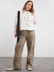 Simply Be Black Leopard Denim Print Wide Leg 100% Cotton Jeans - Image 3 of 4