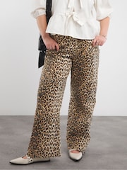 Simply Be Black Leopard Denim Print Wide Leg 100% Cotton Jeans - Image 4 of 4