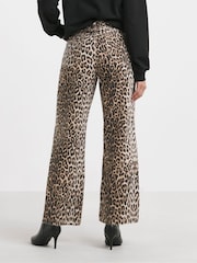 Simply Be Black Leopard Denim Print Wide Leg 100% Cotton Jeans - Image 6 of 8