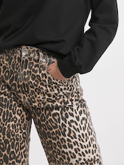 Simply Be Black Leopard Denim Print Wide Leg 100% Cotton Jeans - Image 7 of 8
