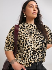 Simply Be Leopard Print Crew Neck T-Shirt - Image 1 of 4