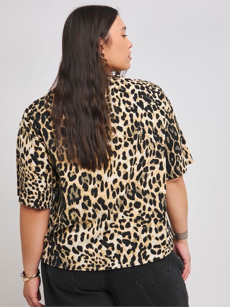 Simply Be Leopard Print Crew Neck T-Shirt - Image 2 of 4