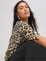 Simply Be Leopard Print Crew Neck T-Shirt - Image 4 of 4