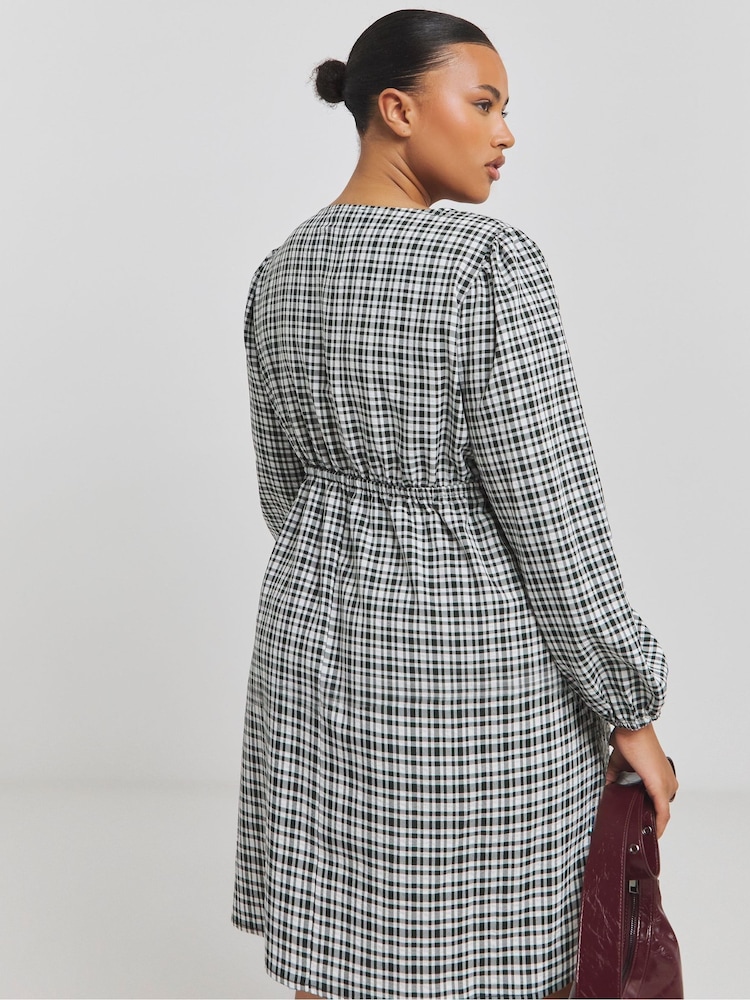 Simply Be Black Checked Western Bow Front Skater Dress - Image 2 of 4