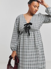 Simply Be Black Checked Western Bow Front Skater Dress - Image 3 of 4
