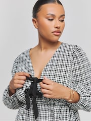 Simply Be Black Checked Western Bow Front Skater Dress - Image 4 of 4