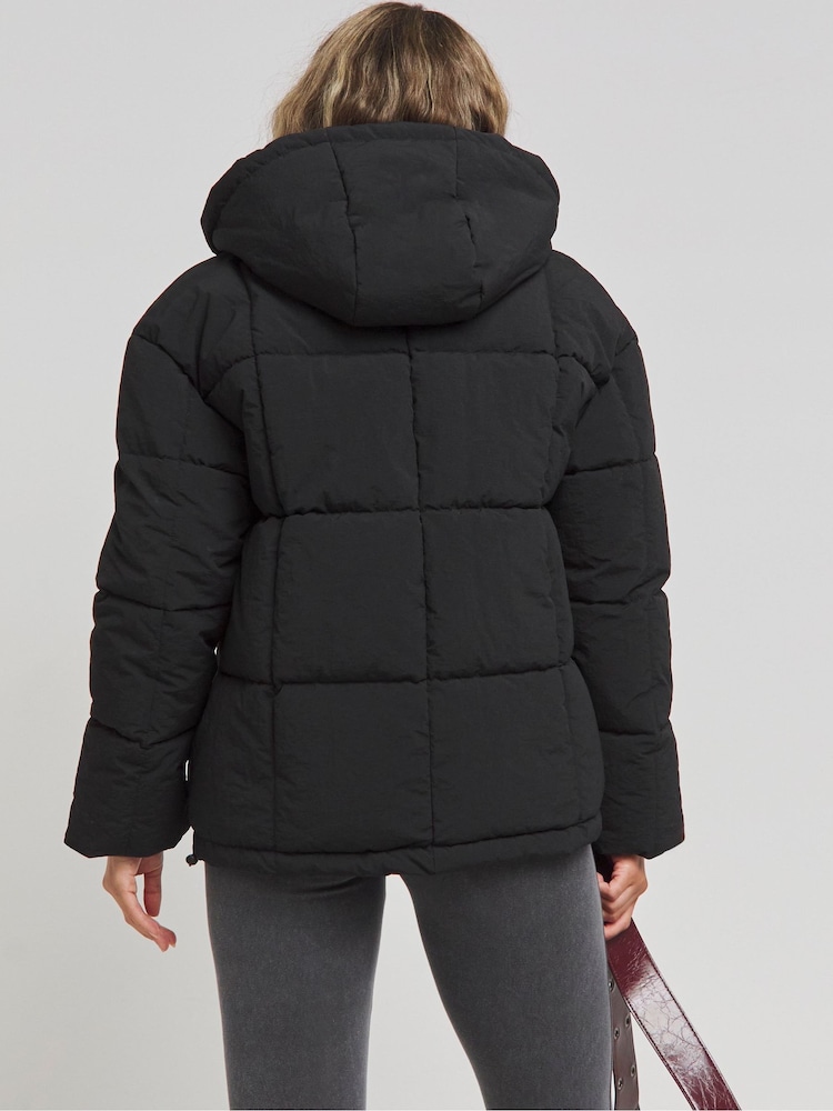 Simply Be Black Square Padded Short Coat - Image 2 of 4
