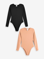 Simply Be Brown Magisculpt Smoothing Long Sleeve Bodysuit 2 Pack - Image 5 of 7